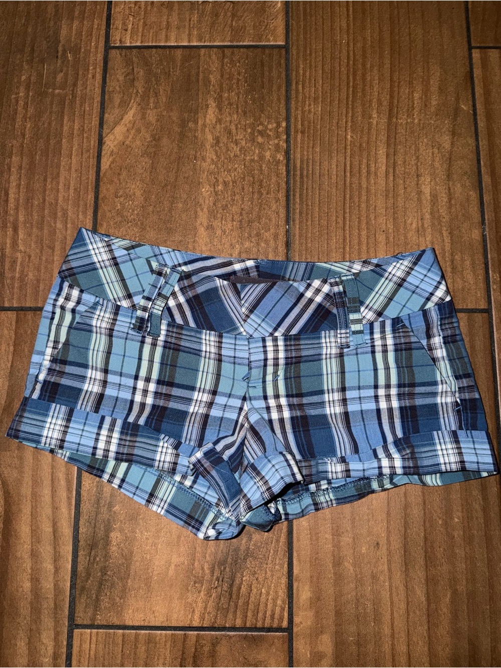 Blue Plaid Women's Stretch Shorts